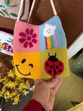 Handcrafted Kids Patchwork Smile & Ladybug Crossbody Bag - Multicolor